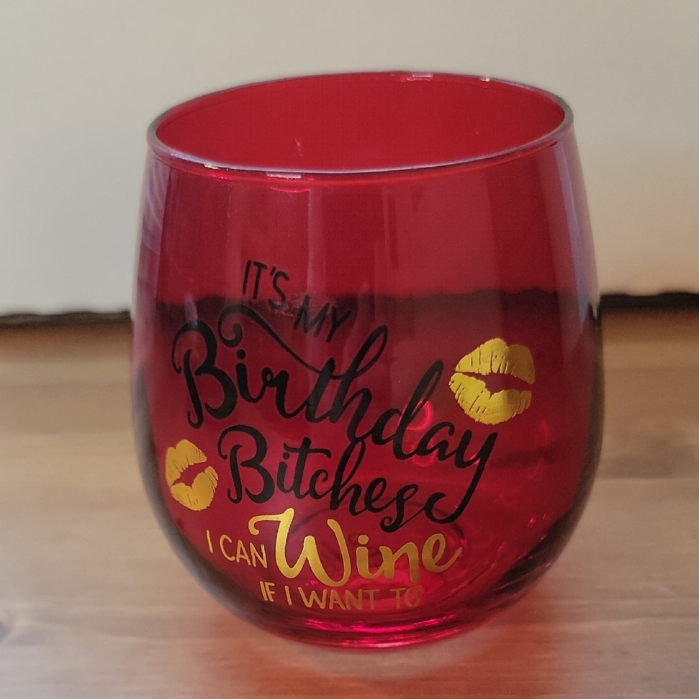 Red Birthday Wine Glass with Gold Accents